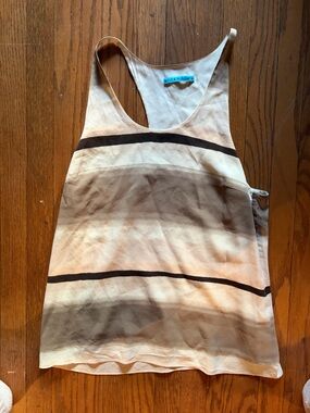 Alice + Olivia Cream Sleeveless Striped Tank with Brown Bands
